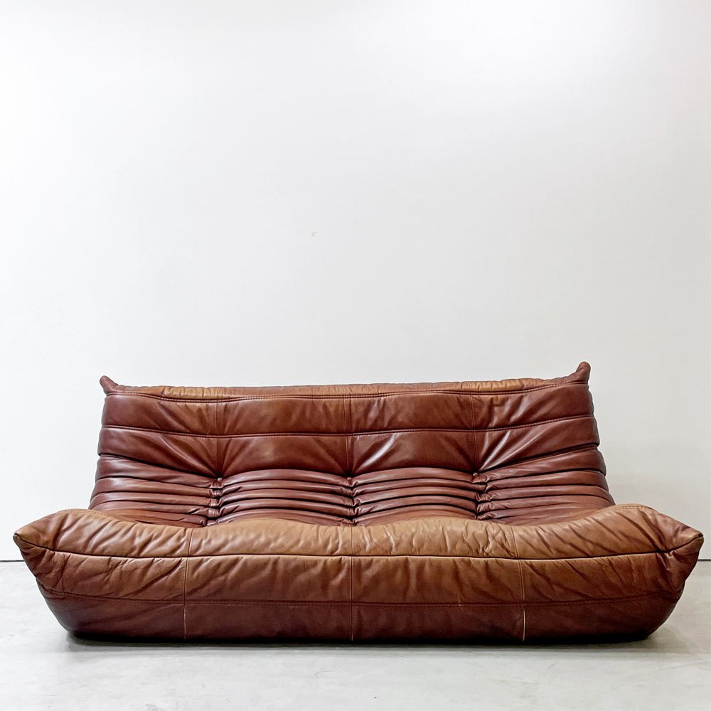 リーンロゼ ligne roset トーゴ TOGO 3Pソファ 3人掛けソファ 3シーター 本革 ブラウン ミッシェル・デュカロワ Michel Ducaroy ●