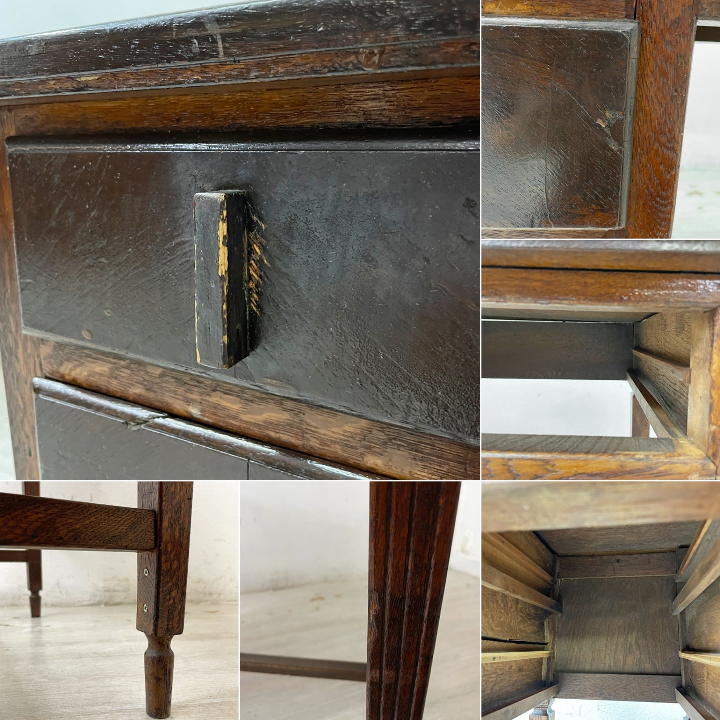 ジャパンビンテージ Japan Vintage 古い木味のデスク 片袖机 抽斗3杯 W91cm ダークブラウン 国産家具 昭和レトロ ●