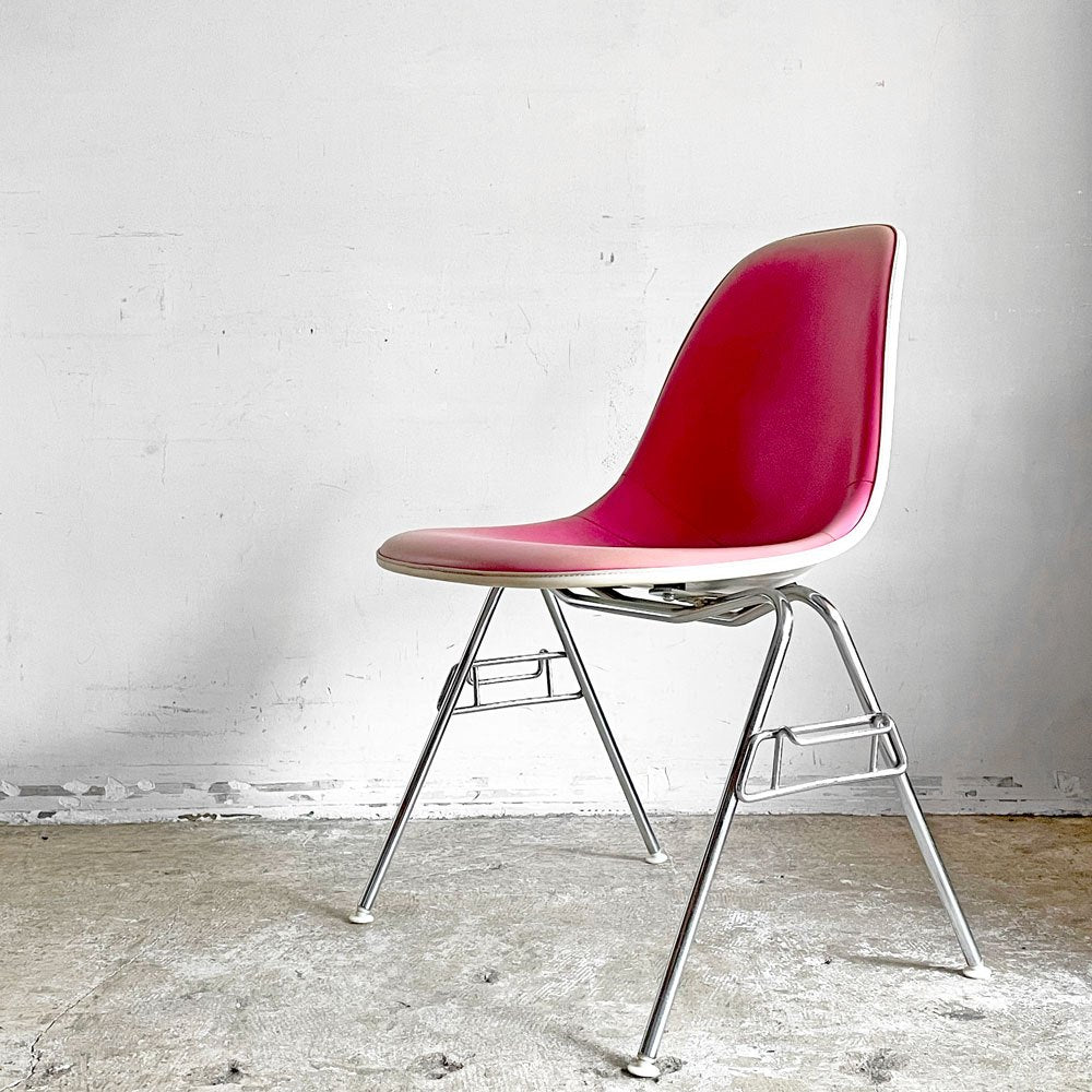 ハーマンミラー Herman Miller 3ndビンテージ サイドシェルチェア FRP製 PVCレザー スタッキングベース イームズ ミッドセンチュリー C ■