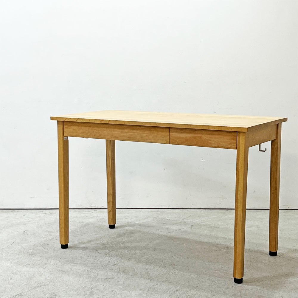 無印良品 MUJI オーク無垢材 パーソナルデスク ワークデスク 事務机 2ドロワー 抽斗付き W110cm ナチュラルデザイン ●