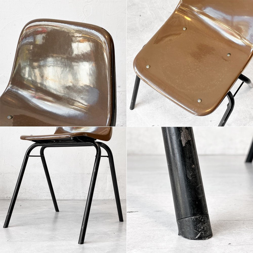 コトブキ KOTOBUKI スタッキングチェア FRP製 シェルチェア スチール脚 ブラウン 剣持勇デザイン ビンテージ ジャパニーズミッドセンチュリー D ★