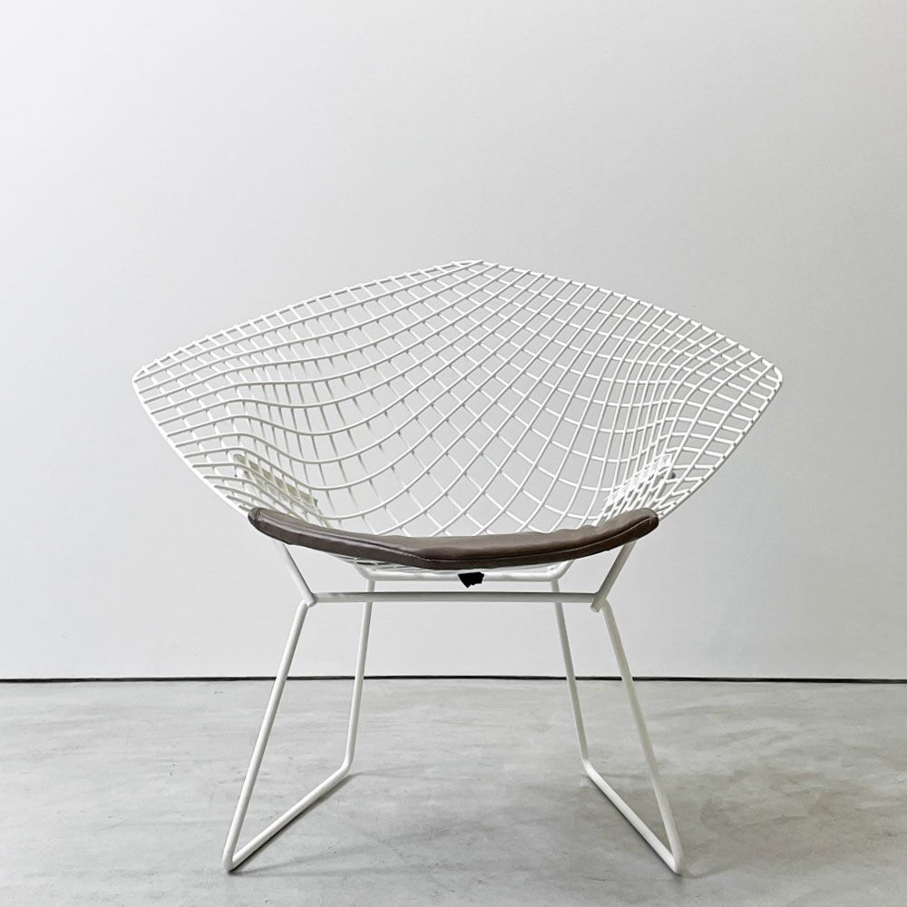 ノル Knoll ダイヤモンドチェア Diamond Chair ラウンジチェア ビンテージ ハリー・ベルトイア Harry Bertoia ホワイトフレーム シートパッド付 ミッドセンチュリー ●