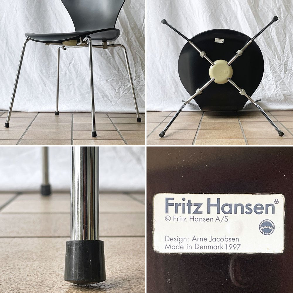 フリッツハンセン Fritz Hansen セブンチェア ダイニングチェア ブラック ラッカー再塗装 アルネ・ヤコブセン デンマーク 北欧家具 ◇