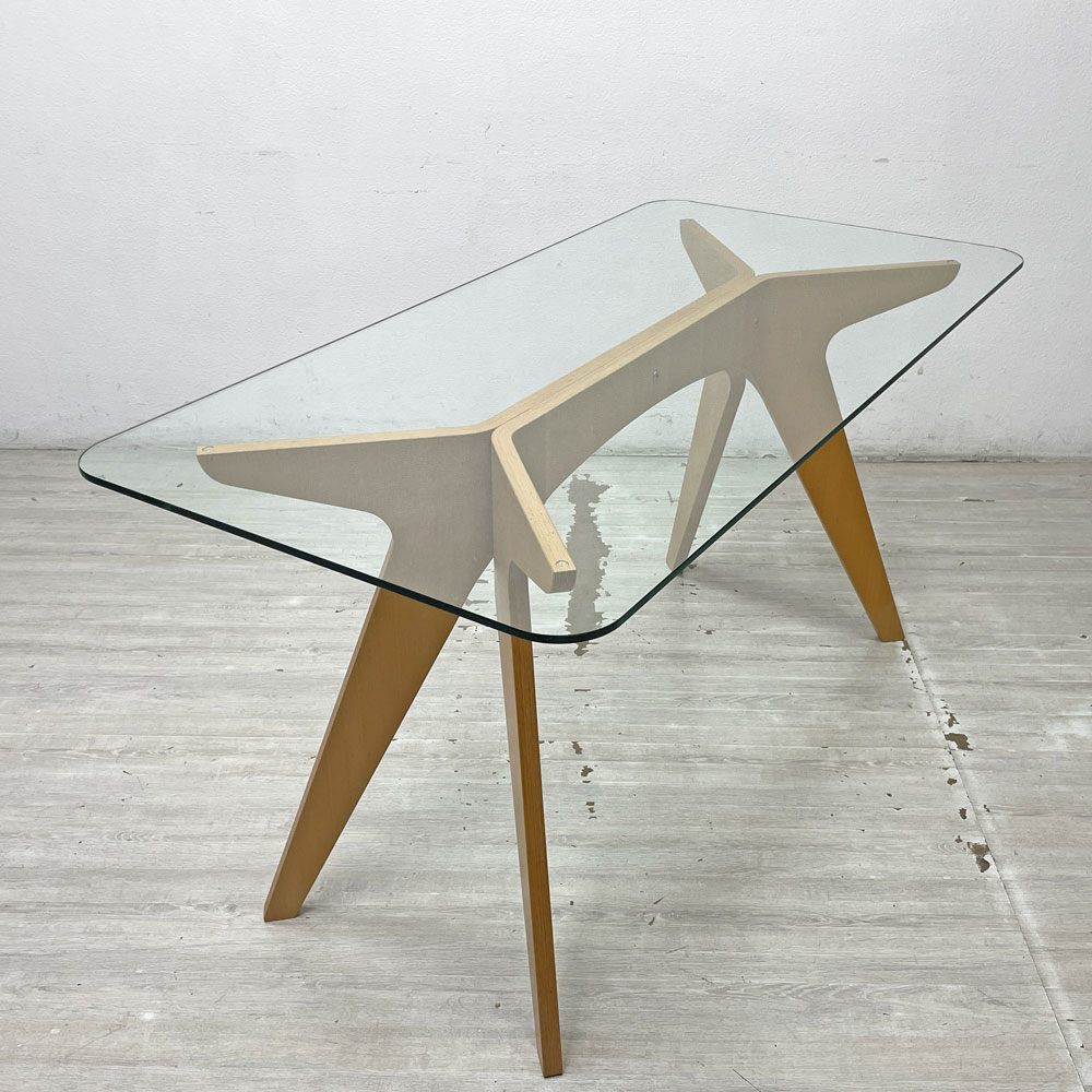 イーアンドワイ E&Y ペガサス ダイニングテーブル PEGASUS DINING TABLE Sサイズ W140cm ガラストップ ビーチ材 ナチュラル 定価￥154,000- ●