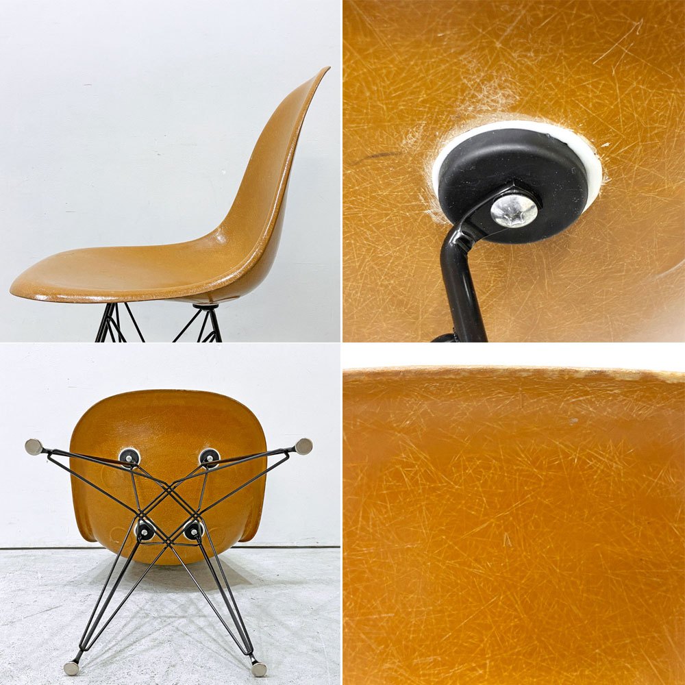 ハーマンミラー Herman Miller サイドシェルチェア セカンド 2nd FRP オークルダーク エッフェルベース C&R イームズ ビンテージ ミッドセンチュリー  ●