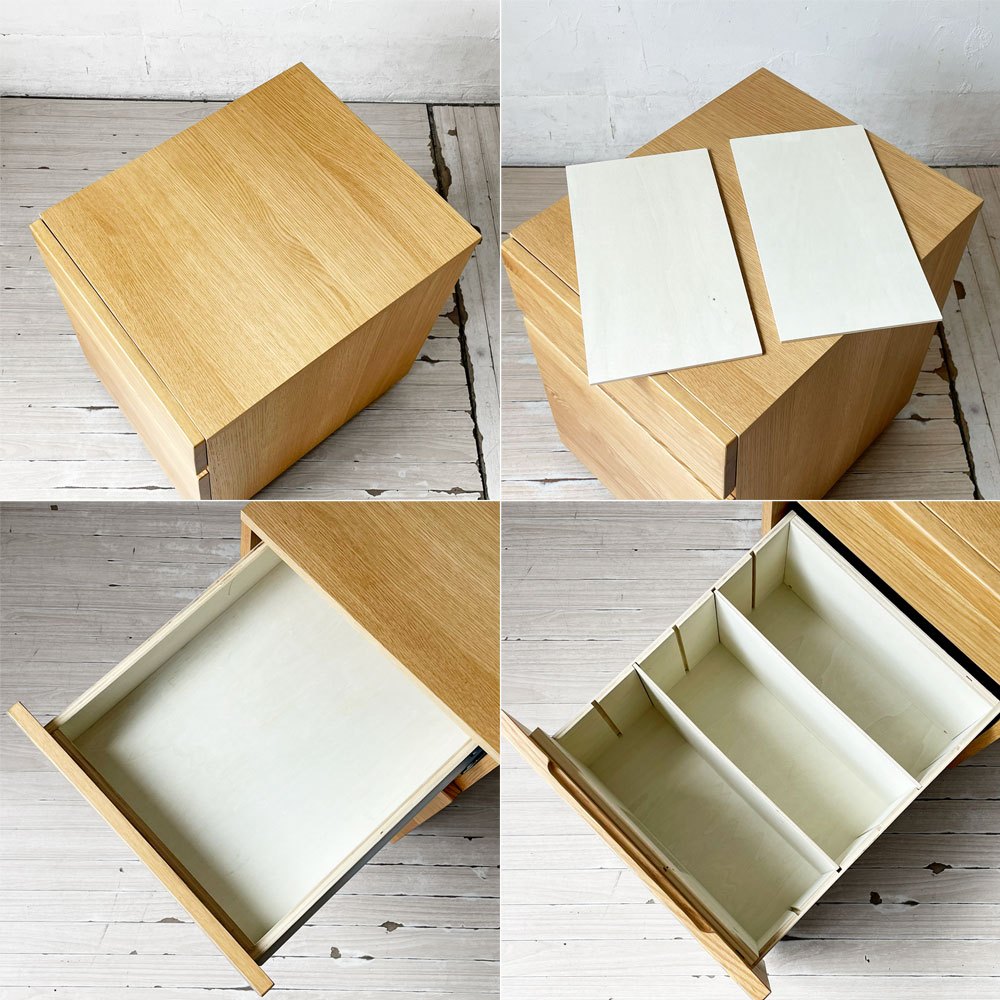 無印良品 MUJI オーク無垢材 デスクワゴン 袖机 ナチュラル キャスター ワゴン 下段仕切り板付 ★