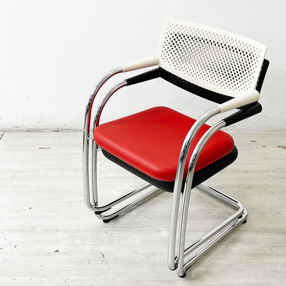 ヴィトラ vitra ビザビ2 Visavis2 アームチェア デスクチェア スタッキングチェア カンティレバー ホワイト×レッド アントニオ・チッテリオ ●