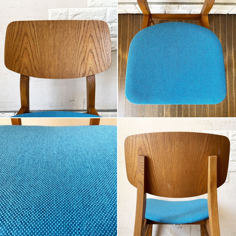 トラックファニチャー TRUCK FURNITURE トーチチェア TORCH CHAIR ダイニングチェア オーク材 ファブリックシート NC生地 ライトブルー 新品張替済 定価￥66,550- A ◎