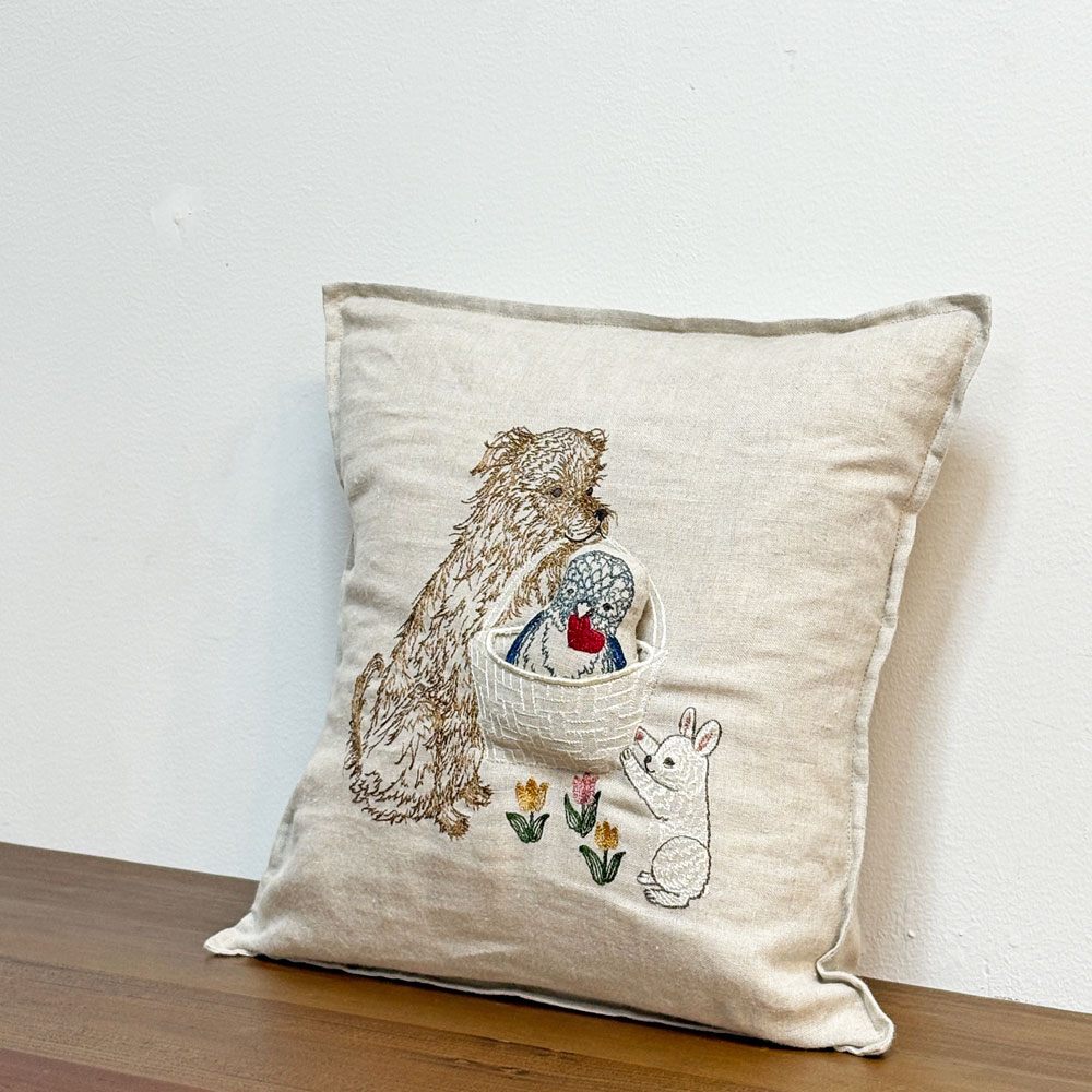 コーラルアンドタスク Coral & Tusk パピーラブポケットピロー Puppy Love Pocket Pillow クッション 30×30cm リネン カバーリング 刺繍 ●