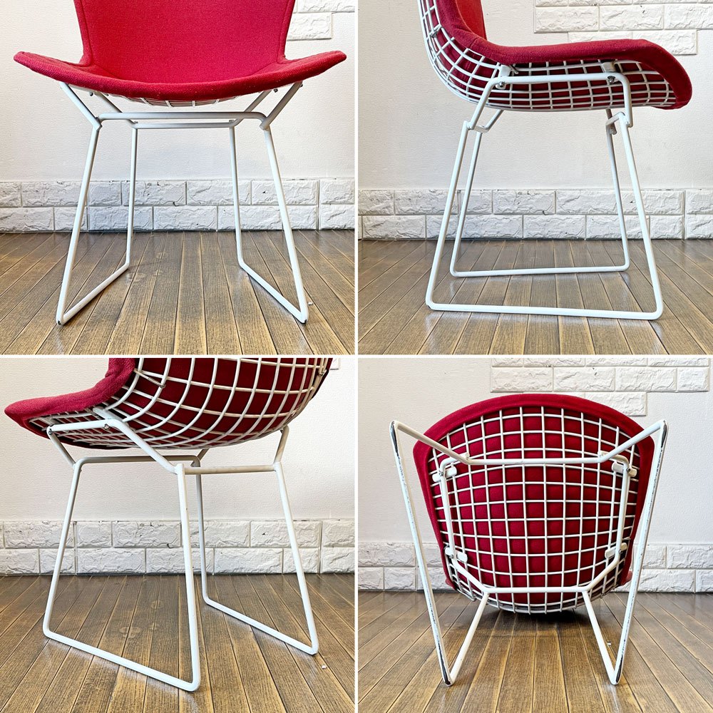 ノル Knoll 420 サイドチェア ワイヤーチェア ダイニングチェア ホワイト × レッド ファブリック フルカバー仕様 ハリー・ベルトイア ミッドセンチュリー ビンテージ ◎