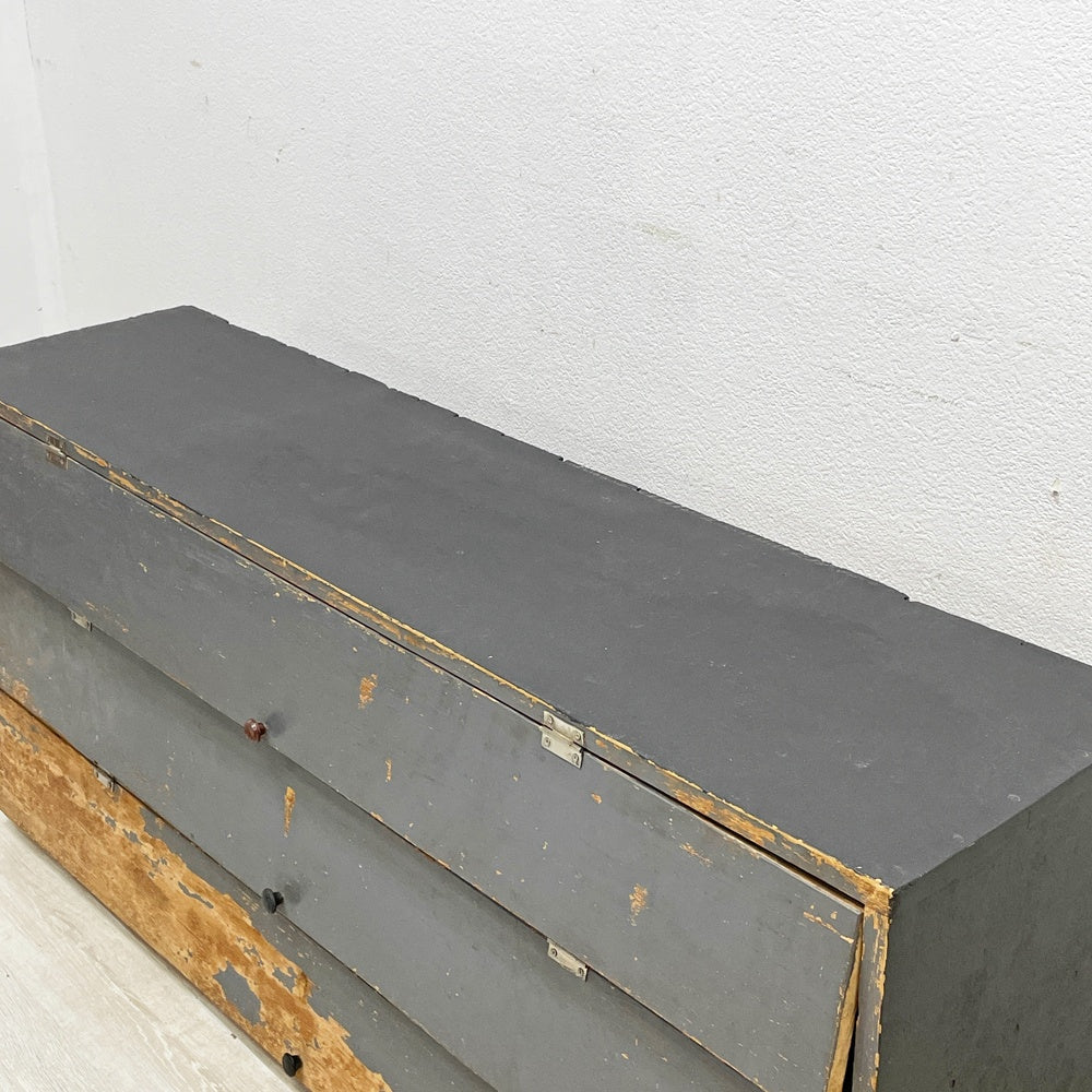 ジャパンビンテージ Japan Vintage フラップ扉 パタパタ 靴箱 下駄箱 シューズラック 3段 W121cm ペインテッド シャビー 木味 収納棚 古家具 ●