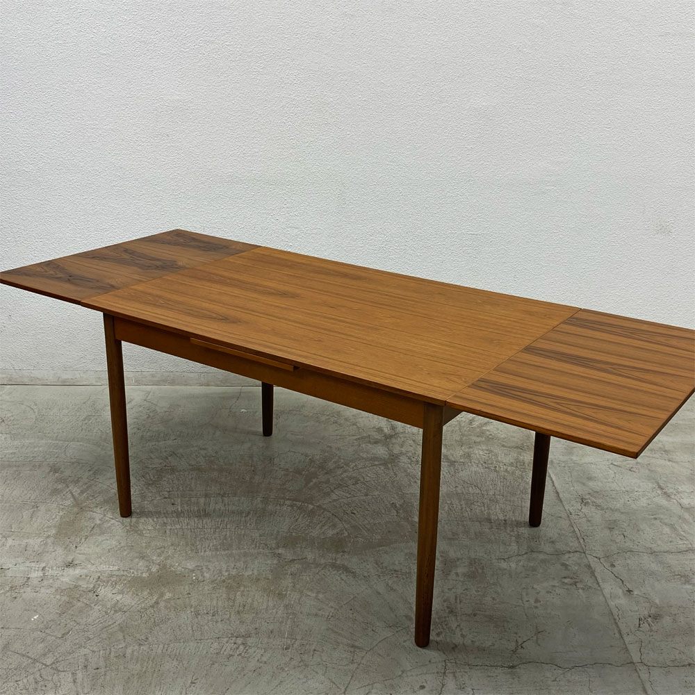 北欧ビンテージ チーク材 ドローリーフ ダイニングテーブル エクステンション 伸長式 W123～209cm デンマーク Danish Vintage ◎