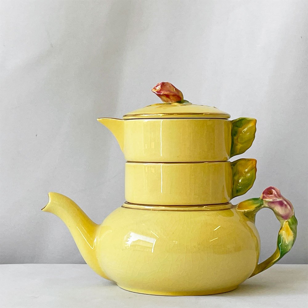 ロイヤルウィントン Royal winton ティーフォーワン Tea for One イエロー・ローズバッド Yellow Rosebud スタッキングティーポット ティーカップ クリーマー UKビンテージ 英国食器 希少 ◇