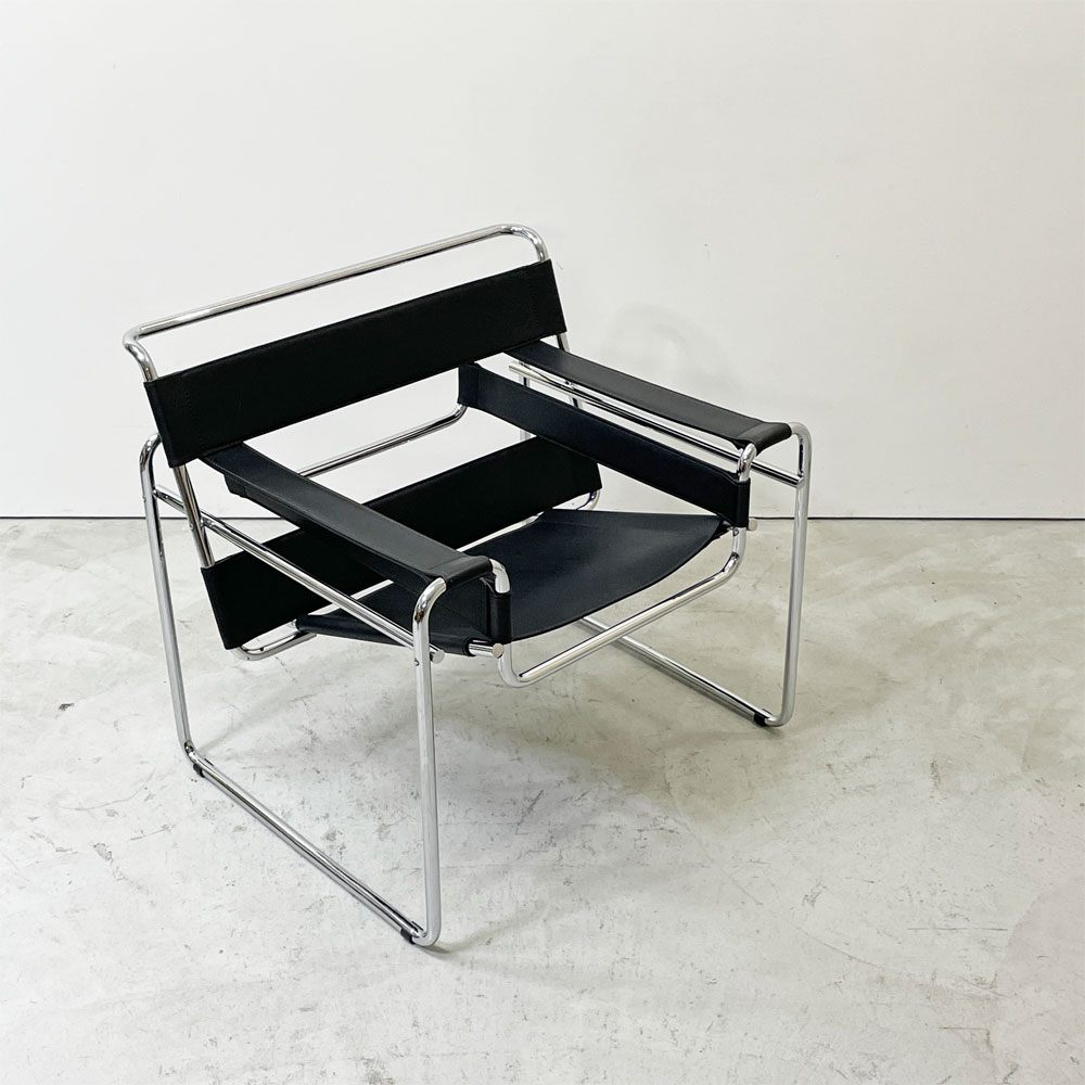 ワシリーチェア Wassily Chair ブラック 本革 マルセルブロイヤー バウハウス 名作家具 モダニズムデザイン リプロダクト品 ●