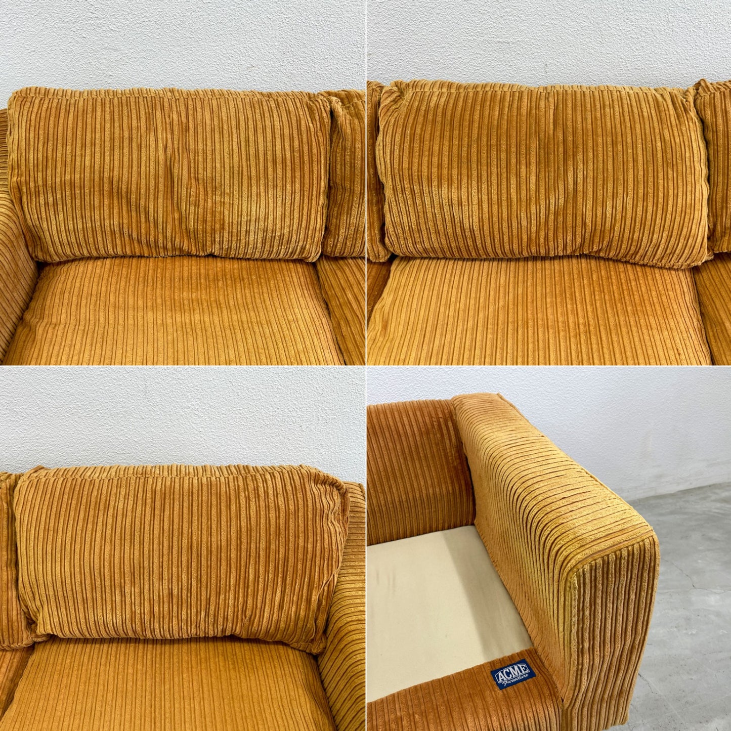 アクメファニチャー ACME Furniture ジェティ フェザー 3シーターソファ マスタード JETTY FEATHER SOFA コーデュロイ W230cm 定価390,500円〓