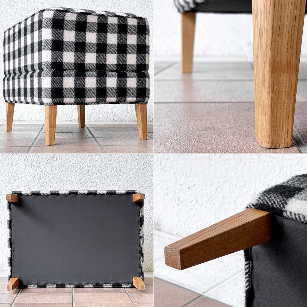 モーブレーワークス MOBLEY WORKS クラマス レッグレスト Klamath Leg Rest オットマンスツール ブロックチェック ブラック×ホワイト オーク材 鰤岡力也 ◇