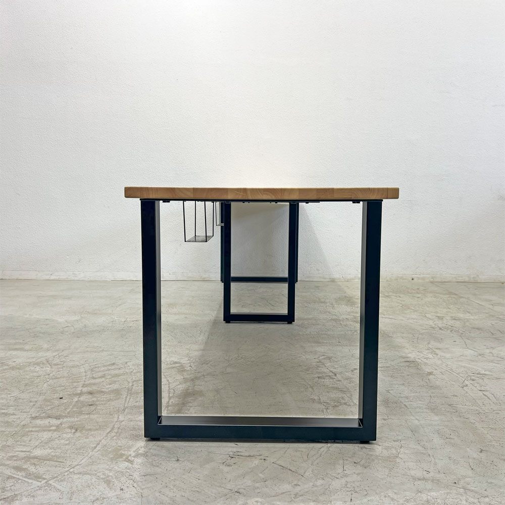 かなでもの KANADEMONO ザ・テーブル THE TABLE デスク ラバーウッド無垢材 W300 x D70cm スチール スクエアレッグ ブラック 配線孔 〓