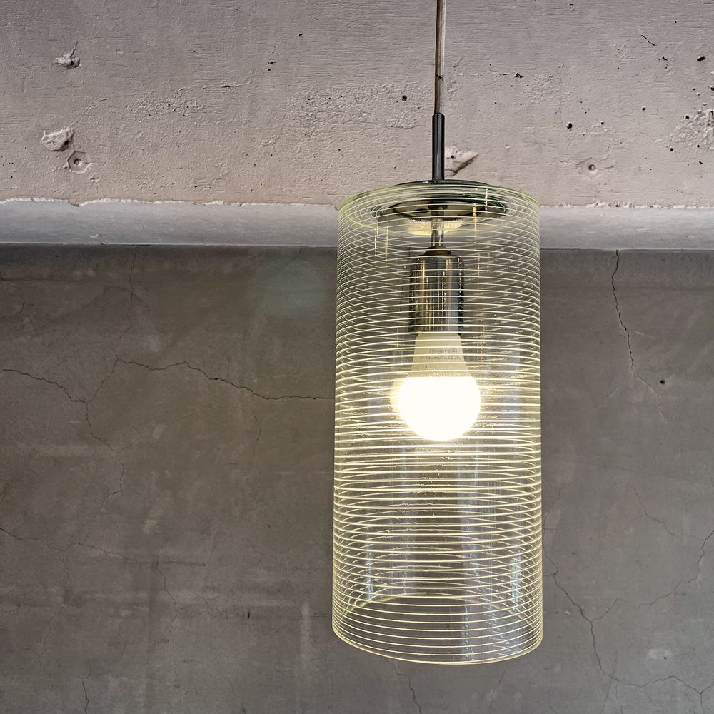 森部照明 MORIBE SHOMEI 糸巻ガラスシェード ペンダントライト クリア 円柱 モダンデザイン ビンテージ ♪