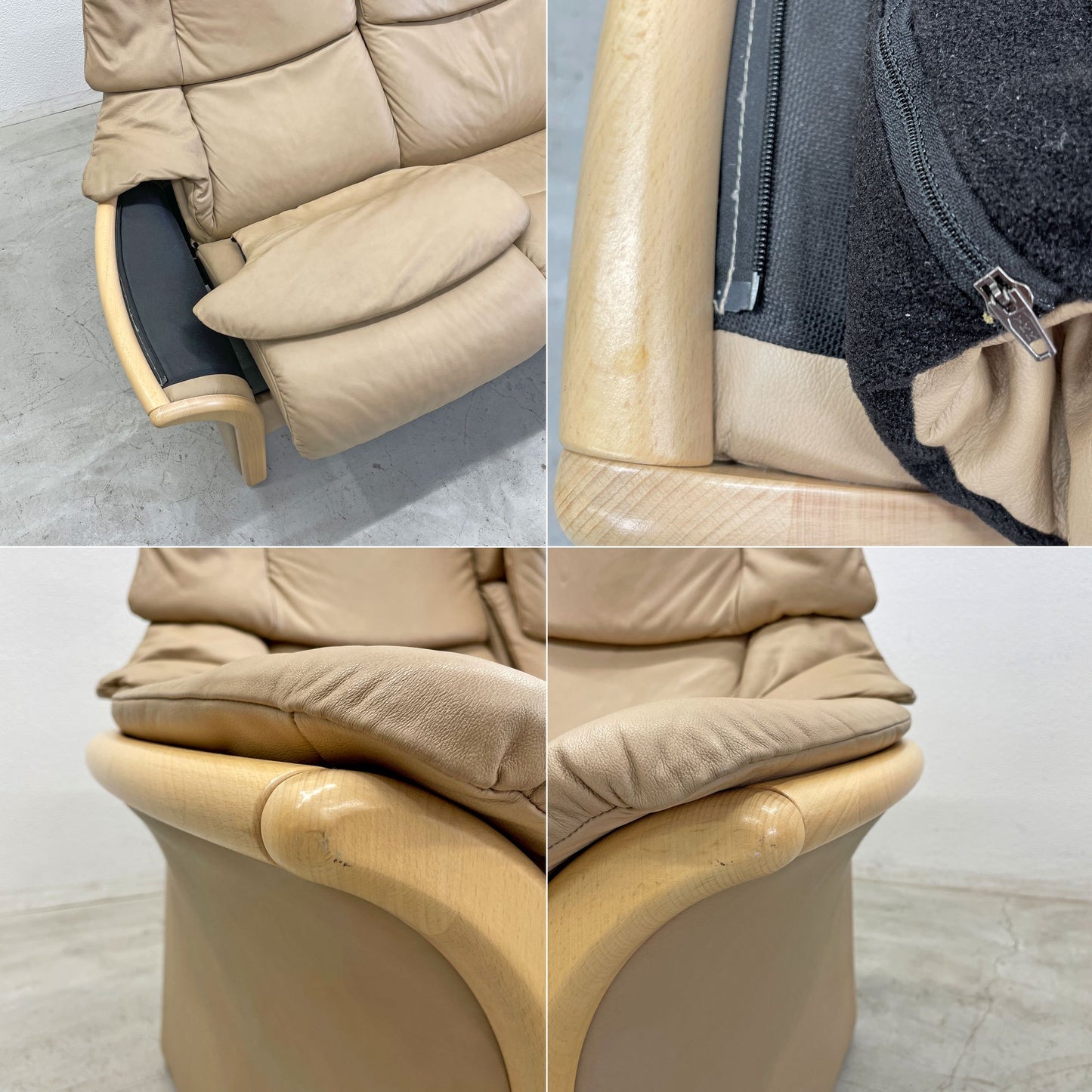 エコーネス EKORNES ストレスレス Stressless エルドラド Eldorado 3シーター サンド リクライニングソファ オーク材 総革 北欧 ノルウェー 定価約102万 〓