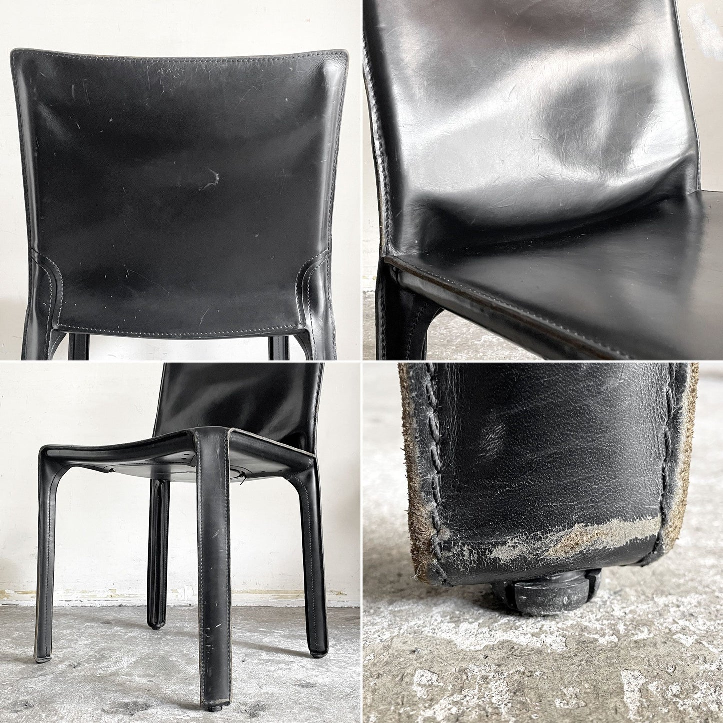 カッシーナ Cassina キャブチェア 412 CAB CHAIR アームレス 本革 ブラック マリオ・ベリーニ MoMA イタリアンモダン A ■