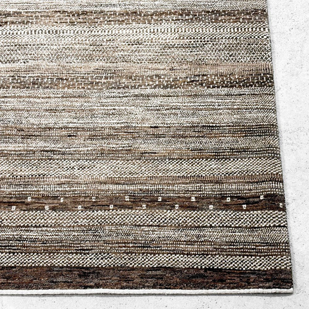 ゾランヴァリ ZOLLANVARI ペルシャ ギャッベ ラグ カーペット ボーダー柄 ブラウン系 205x158cm ●