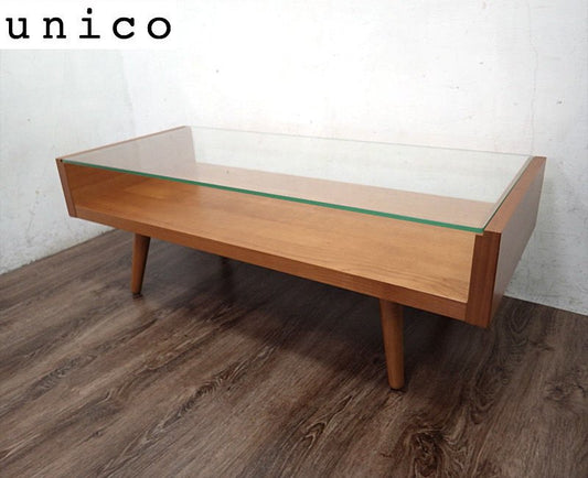 unico ウニコ ECCO エッコ チェリー材 ガラス ローテーブル ●