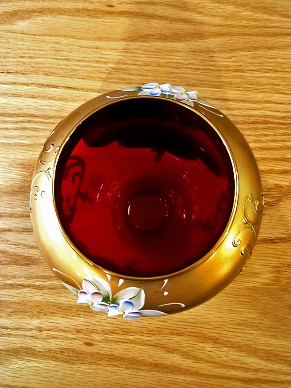 イタリア ヴェネツィアングラス ムラーノ 金彩 花柄 シュガーポット ●
