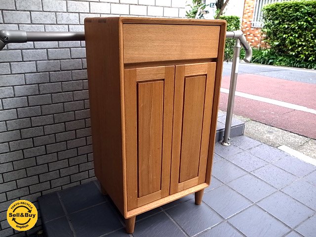 オーク材 スリム ミニキャビネット 組接ぎ フラワースタンド 電話台 ナチュラル ■