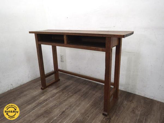 レトロな日本の古い机 ～木味の学校机 2人用 無垢材天板 ●