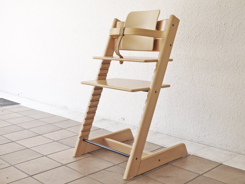 ストッケ STOKKE トリップトラップ TRIPP TRAPP ベビーチェア キッズチェア ナチュラル 高さ調整可 木製ガード　レザーベルト 背もたれ ノルウェー  ◇