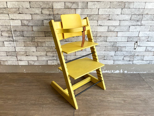 ストッケ STOKKE トリップトラップ TRIPP TRAPP ベビーチェア キッズチェア パステルイエロー S/N4～ 木製カード 革ベルト ノルウェー 北欧家具 ●