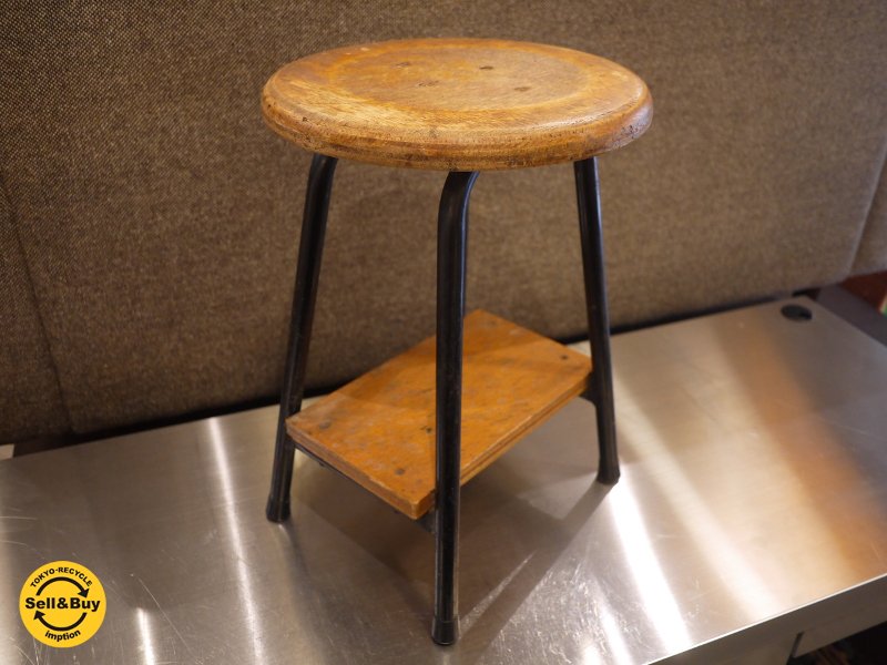 インダストリアルデザイン 木味古材xアイアン スツール■