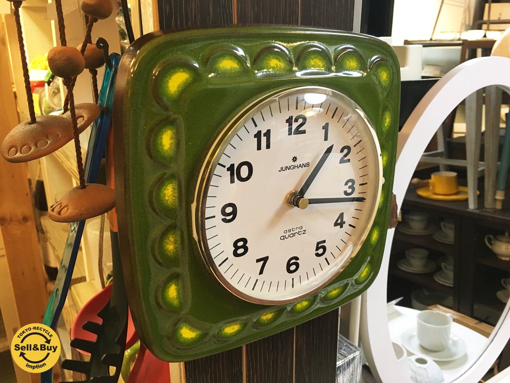 ドイツ JUNGHANS ユンハンス 陶製 掛け時計 ウォールクロック グリーン ビンテージ ◎