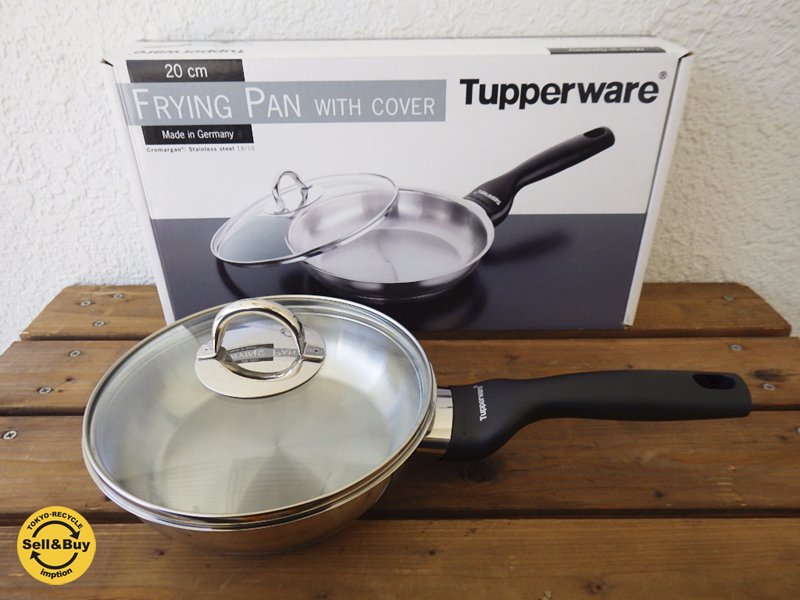 タッパーウェア Tupperware 高級 ステンレスフライパン FLYING PAN with COVER φ20cm 耐熱強化ガラス蓋付き ガス&IH、食洗機対応 ◇