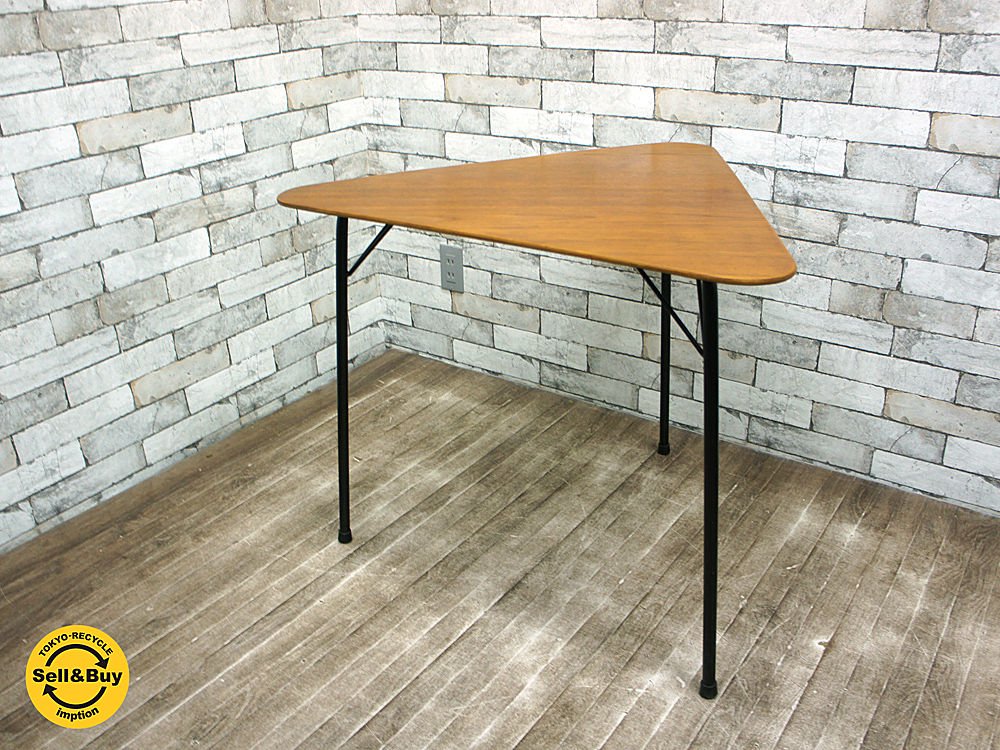 デンマーク チーク材プライウッド × アイアンレッグ トライアングル テーブル haluta取扱 ●