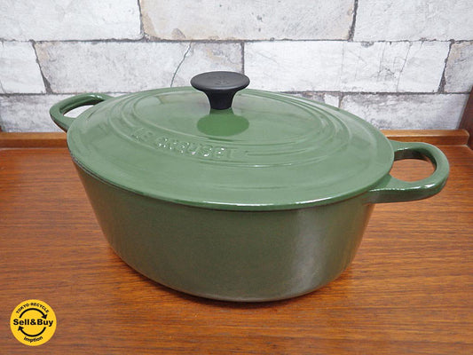 ルクルーゼ LECREUSET ココットロンド オーバル 両手鍋 廃盤カラー オリーブグリーン ●