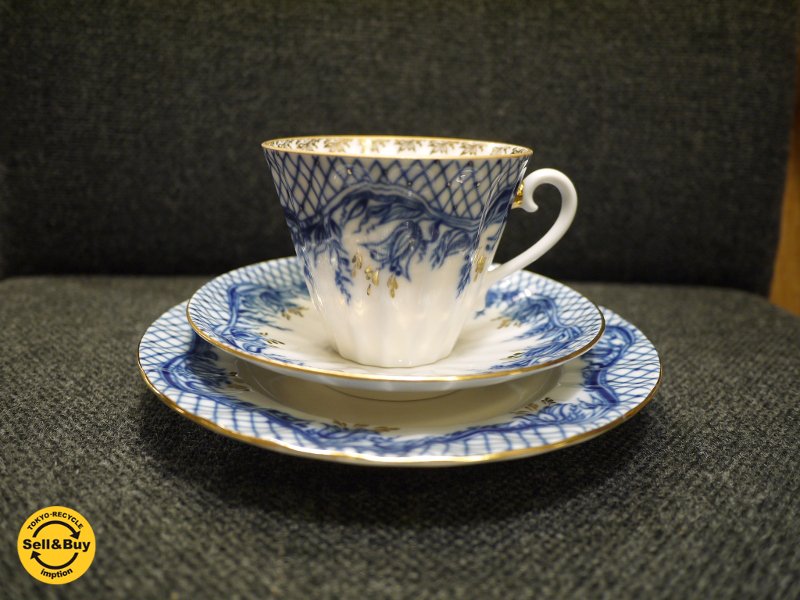 インペリアル・ポーセレン Imperial Porcelain トリオセット C&S デザートプレート "小さな庭" ロシア製 旧ロゴ コバルト 金彩 b ◎