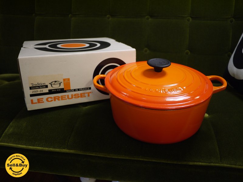 ルクルーゼ LE CREUSET ココット・ロンド 24cm オレンジ 箱有り ◎