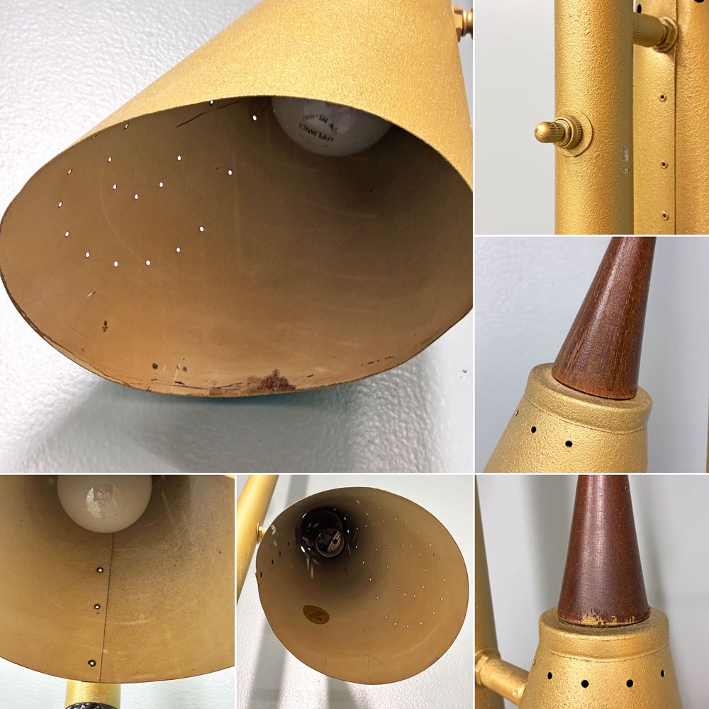 USビンテージ フロアライト ポールランプ 3灯 テンションポール 突っ張り式 50's パンチング ミッドセンチュリーデザイン ◎