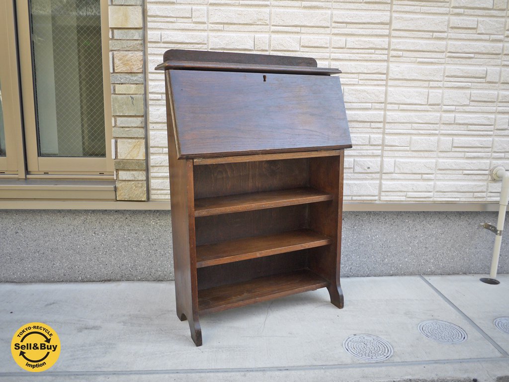 英国 アンティーク スチューデント ビューロー オーク材 シェルフ ◎