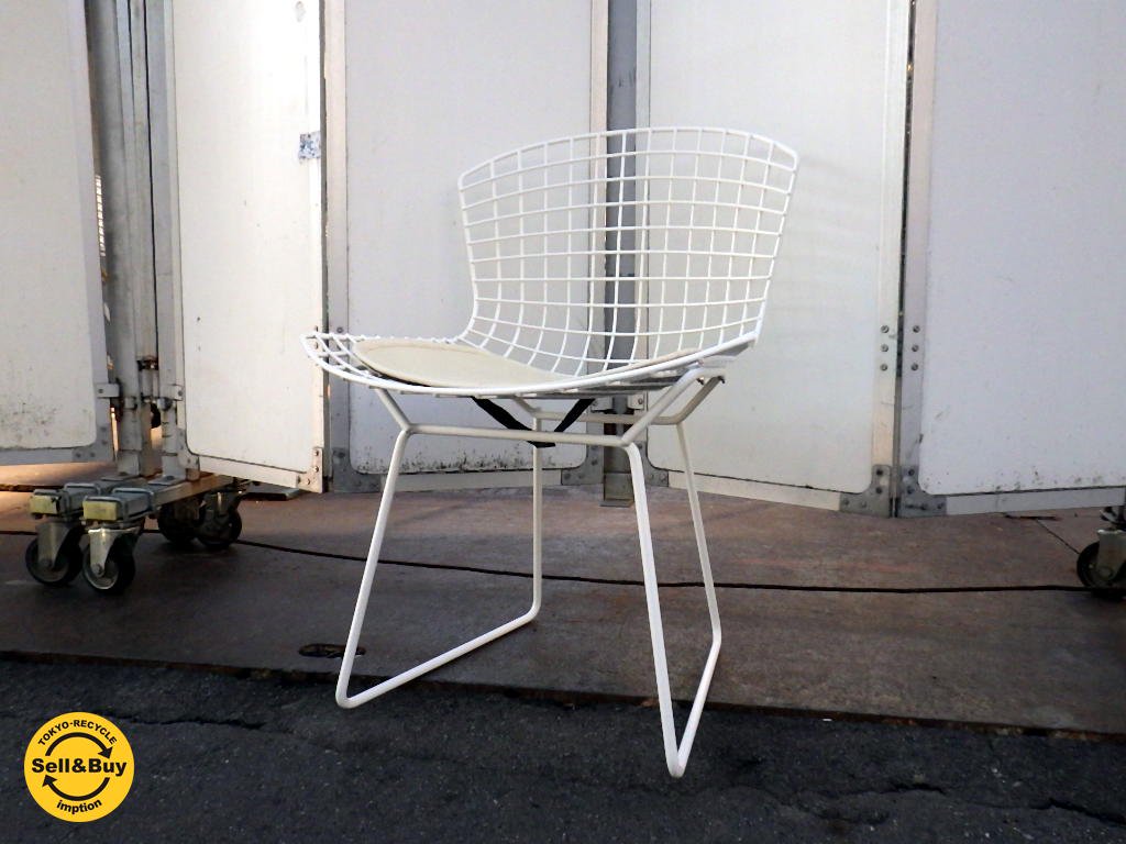 美品 ノール Knoll ハリーベルトイア Harry Bertoia サイドチェア 420 ホワイト ワイヤーチェア シートパット★