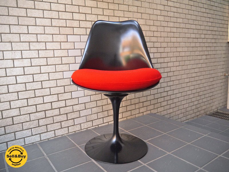 ノール Knoll チューリップチェア エーロ サーリネン Eero Saarinen アームレスチェア ブラックシェル レッド 美品 ■