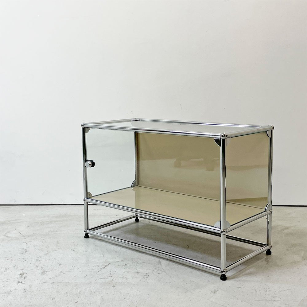 USMハラー USM Haller モジュラーファニチャー ハラーシステム ガラスキャビネット 1列2段 クリアガラス USMベージュ スイス 鍵付き ●