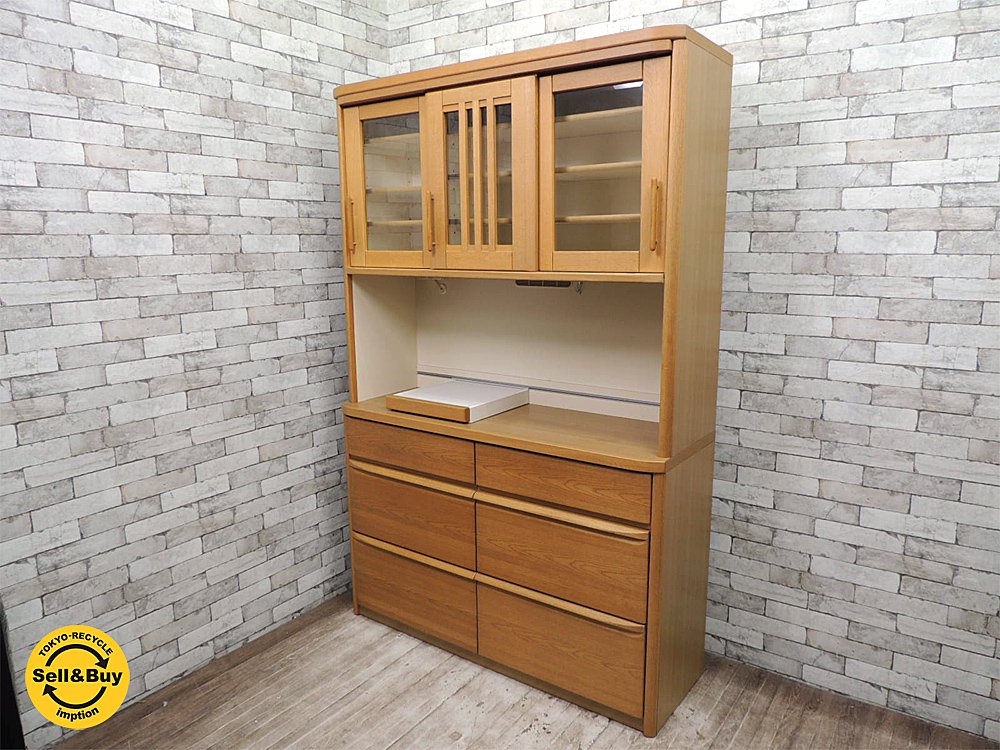 松田家具 MATSUDA オーク材 キッチンボード 食器棚 ダイニングボード W134cm　●