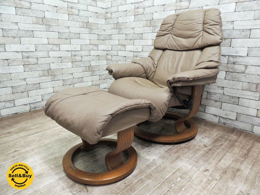 エコーネス EKORNES タンパ ストレスレスチェア 本革 リクライニングチェア ＆ オットマン 北欧 ノルウェー 現状品 ●