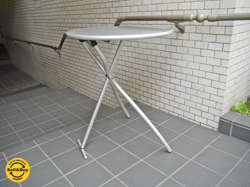 インダストリアル デザイン アルミ フォールディング カフェテーブル ガーデンテーブル ラウンド ■