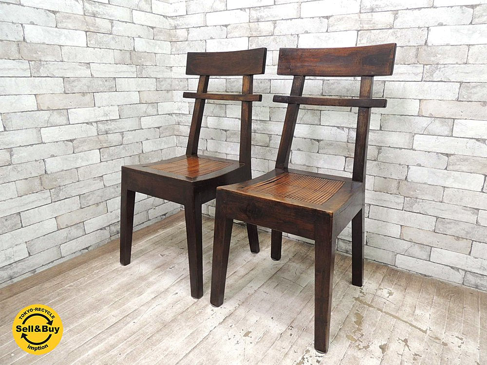 アジアンファニチャー バリ家具 無垢材xバンブー ダイニングチェア 2脚セットA リゾートスタイル ●