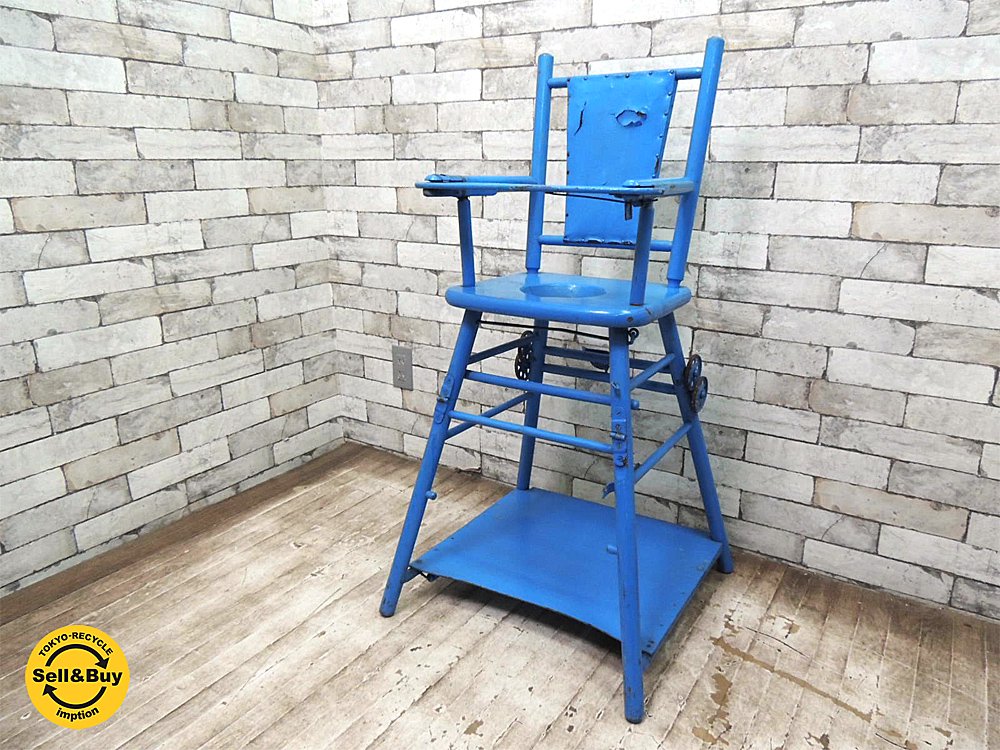 UKアンティーク 2WAY ベビーチェア 子供椅子 ハイチェア キッズチェア ペイント イギリス ビンテージ 英国家具 ●