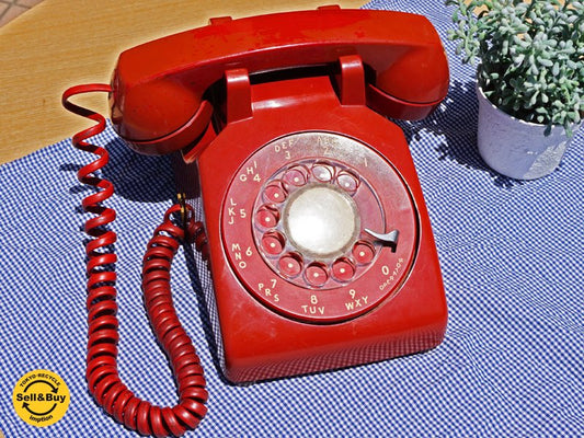 USビンテージ 回転ダイヤル式 レトロポップ 電話機 1957年製 赤 ●