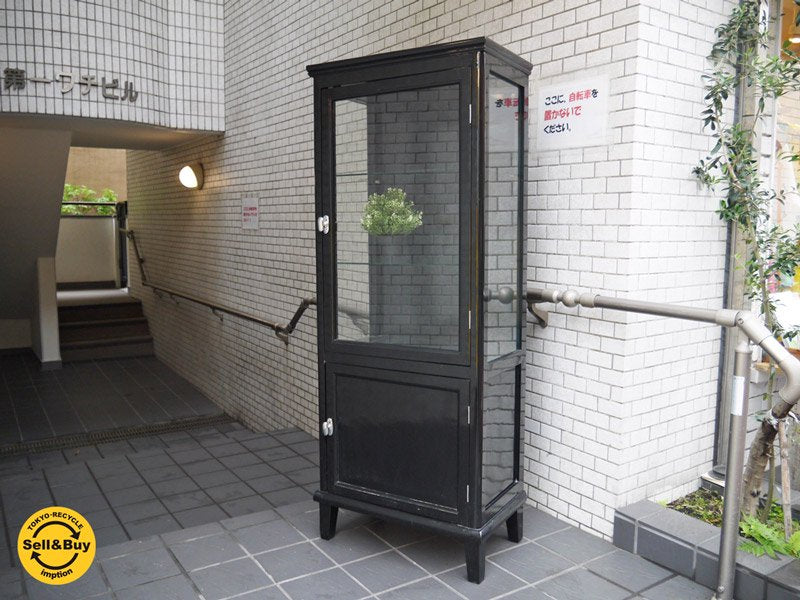 ブラックペイント ケビント ドクターキャビネット 医療棚 ガラス棚 ディスプレイケース 什器 ■